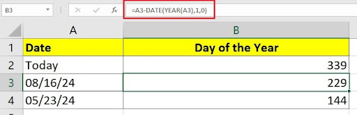 Calculate the numerical day of the year for any specific date in Excel.