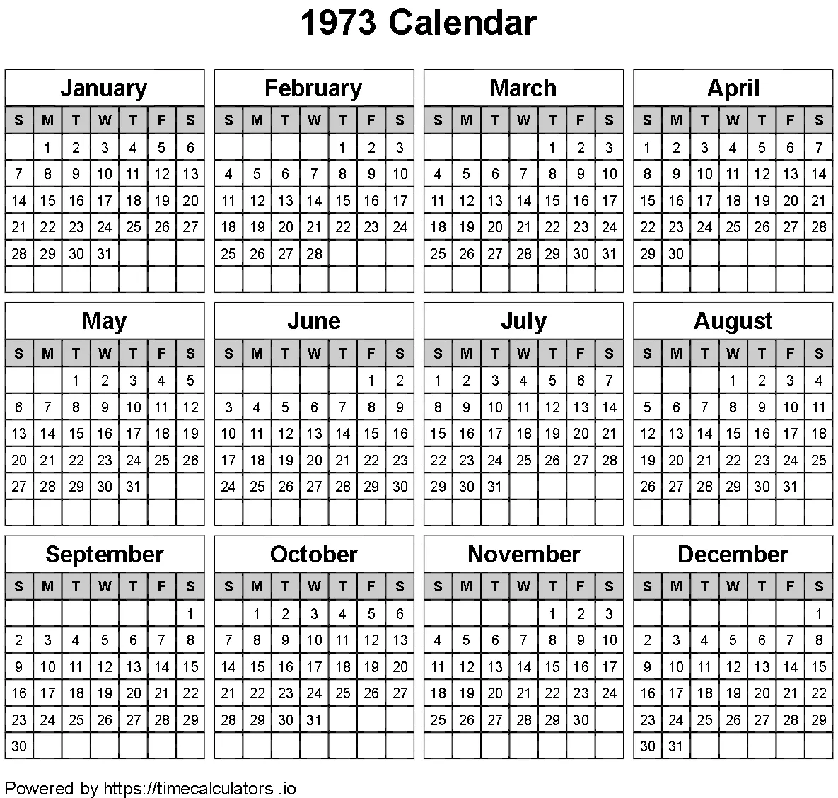 1973 Landscape Calendar