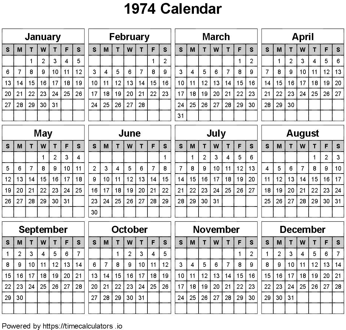 1974 Landscape Calendar