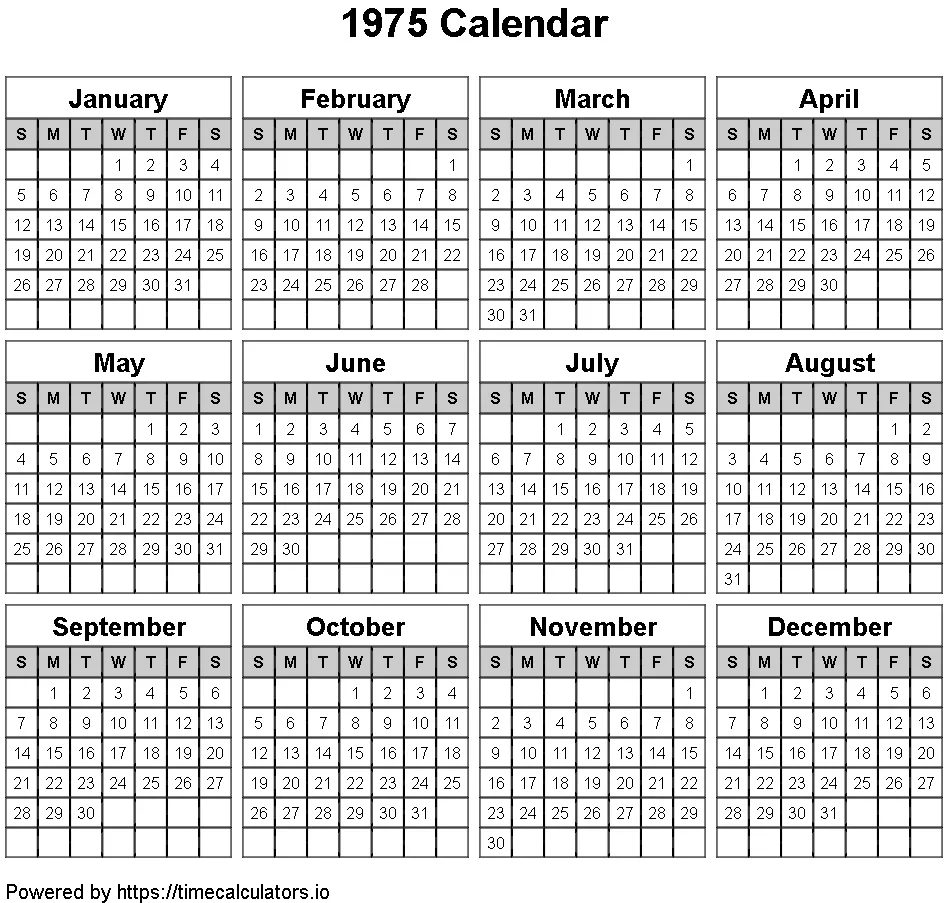 1975 Landscape Calendar
