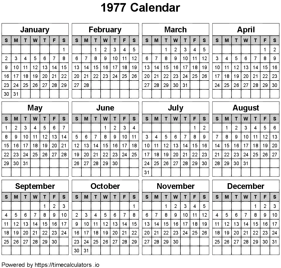 1977 Landscape Calendar