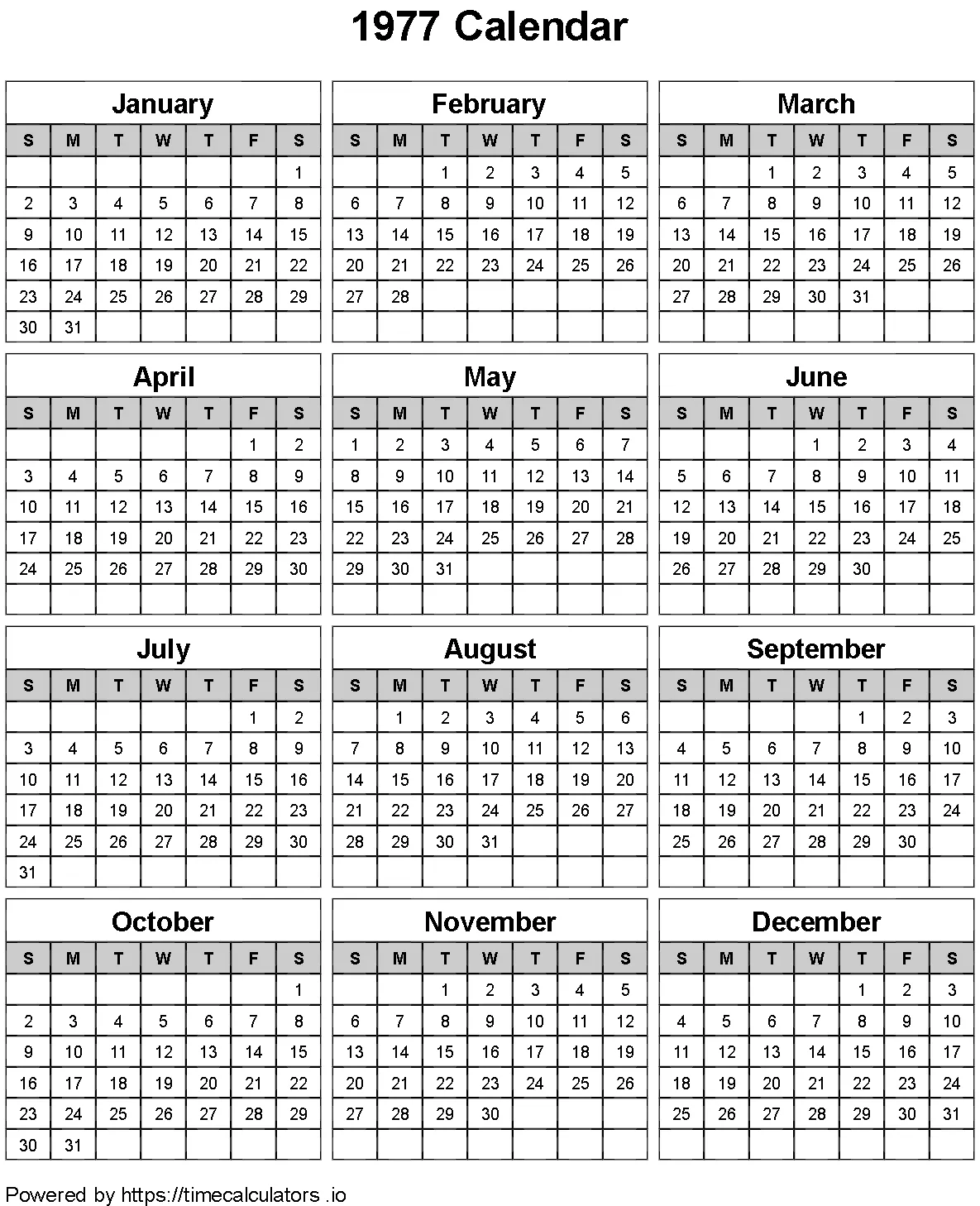 1977 Portrait Calendar