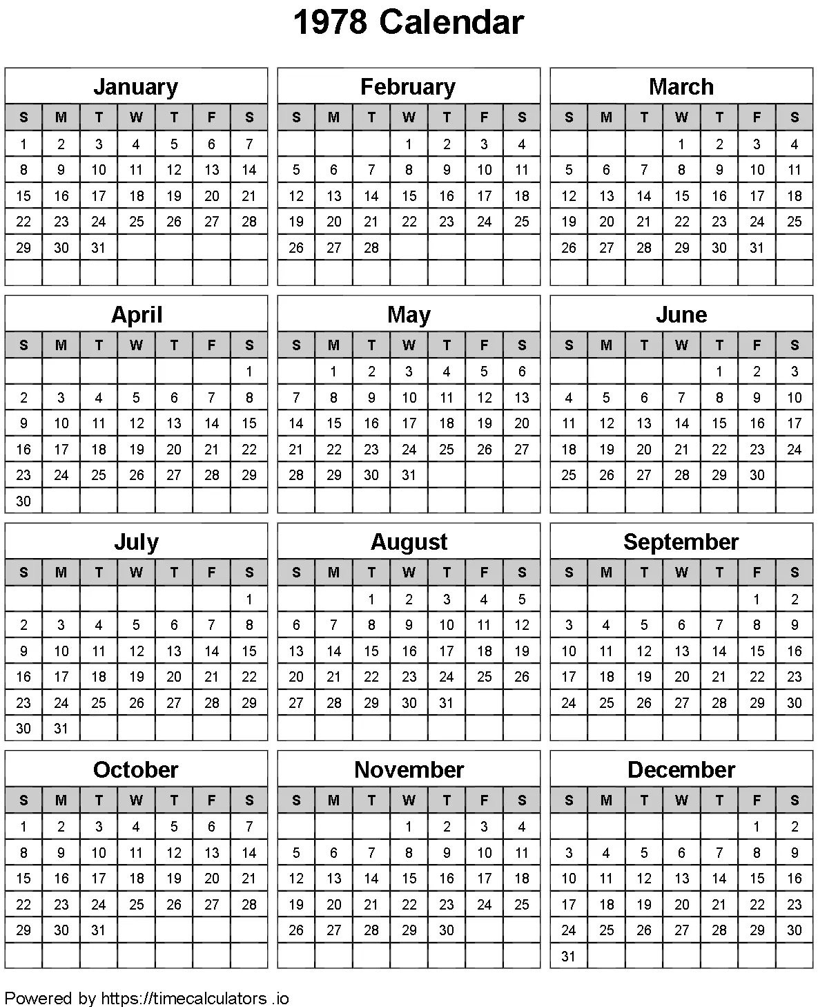 1978 Portrait Calendar