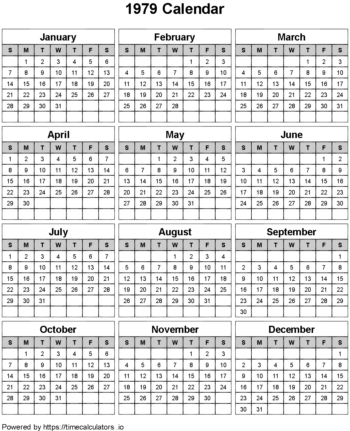 1979 Portrait Calendar