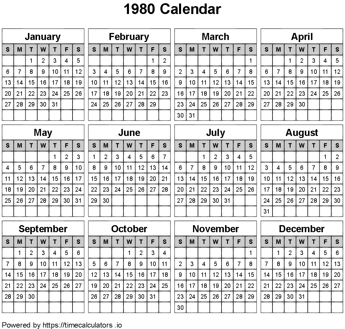 1980 Landscape Calendar