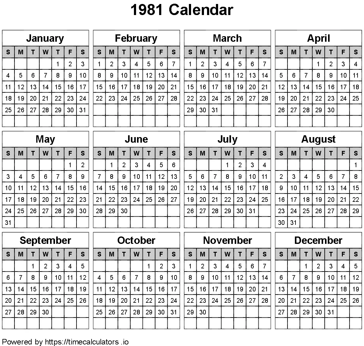 1981 Landscape Calendar