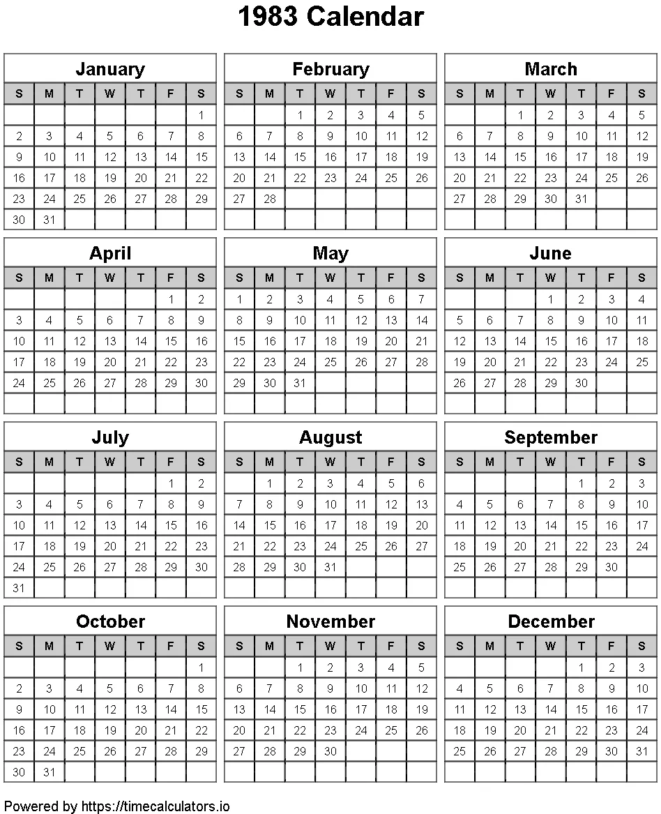 1983 Portrait Calendar