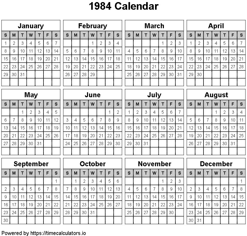 1984 Landscape Calendar