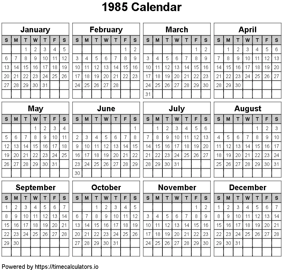1985 Landscape Calendar