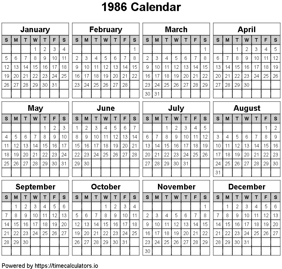 1986 Landscape Calendar