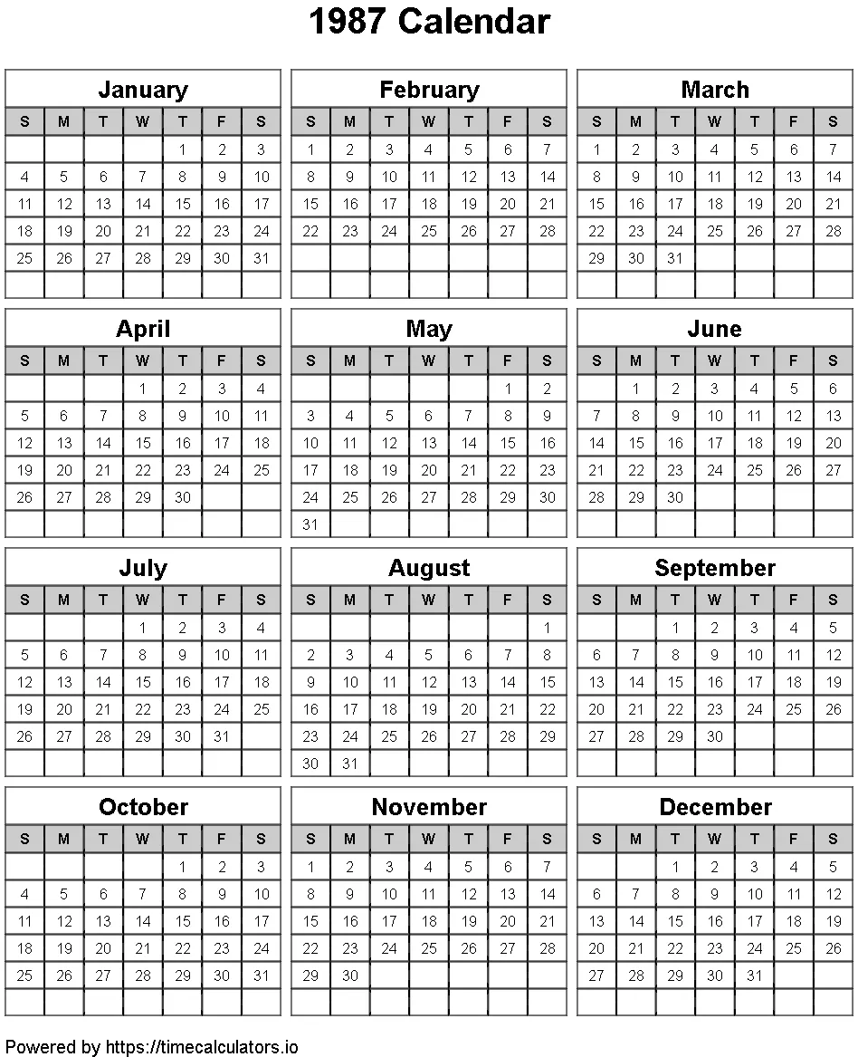 1987 Portrait Calendar