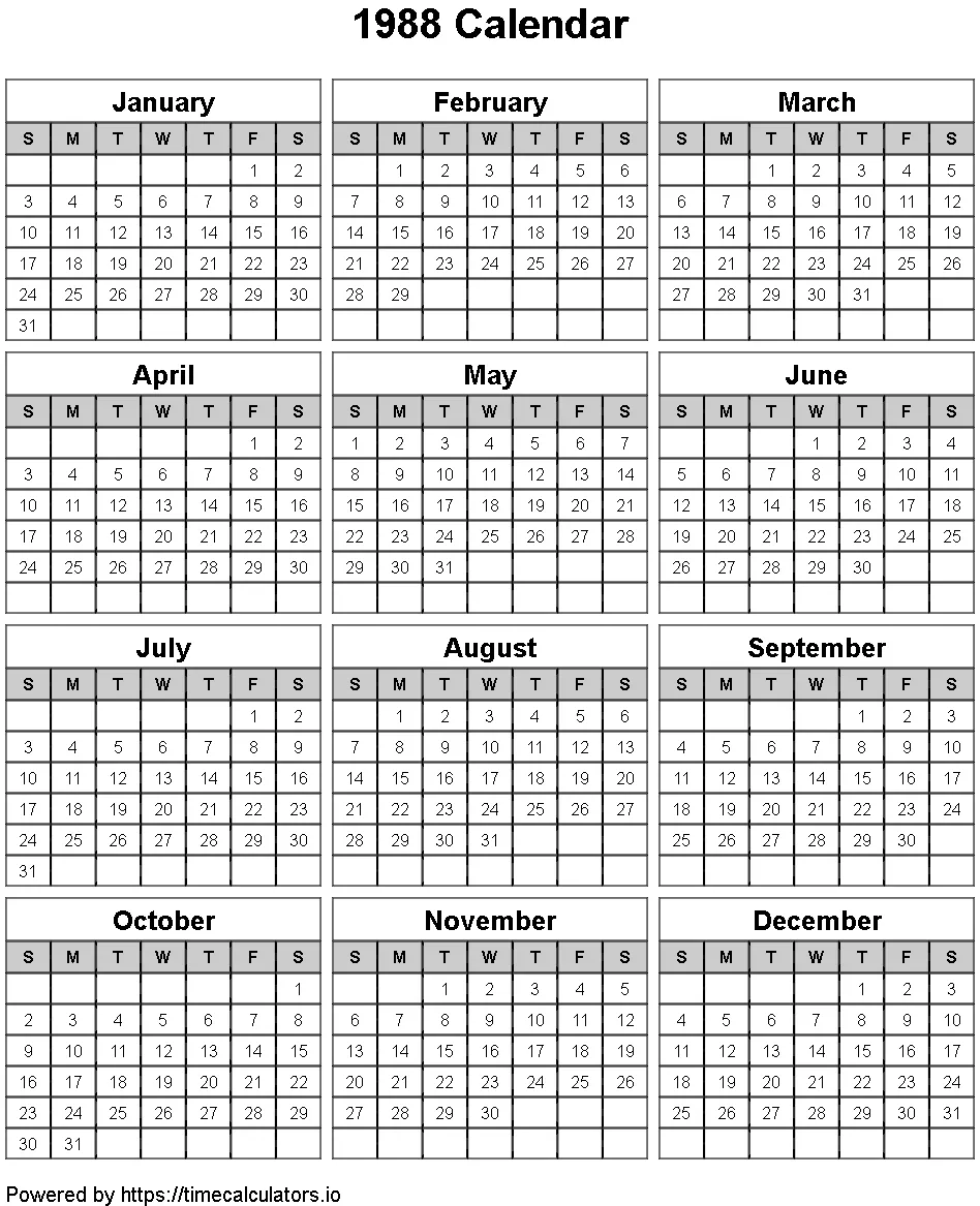 1988 Portrait Calendar