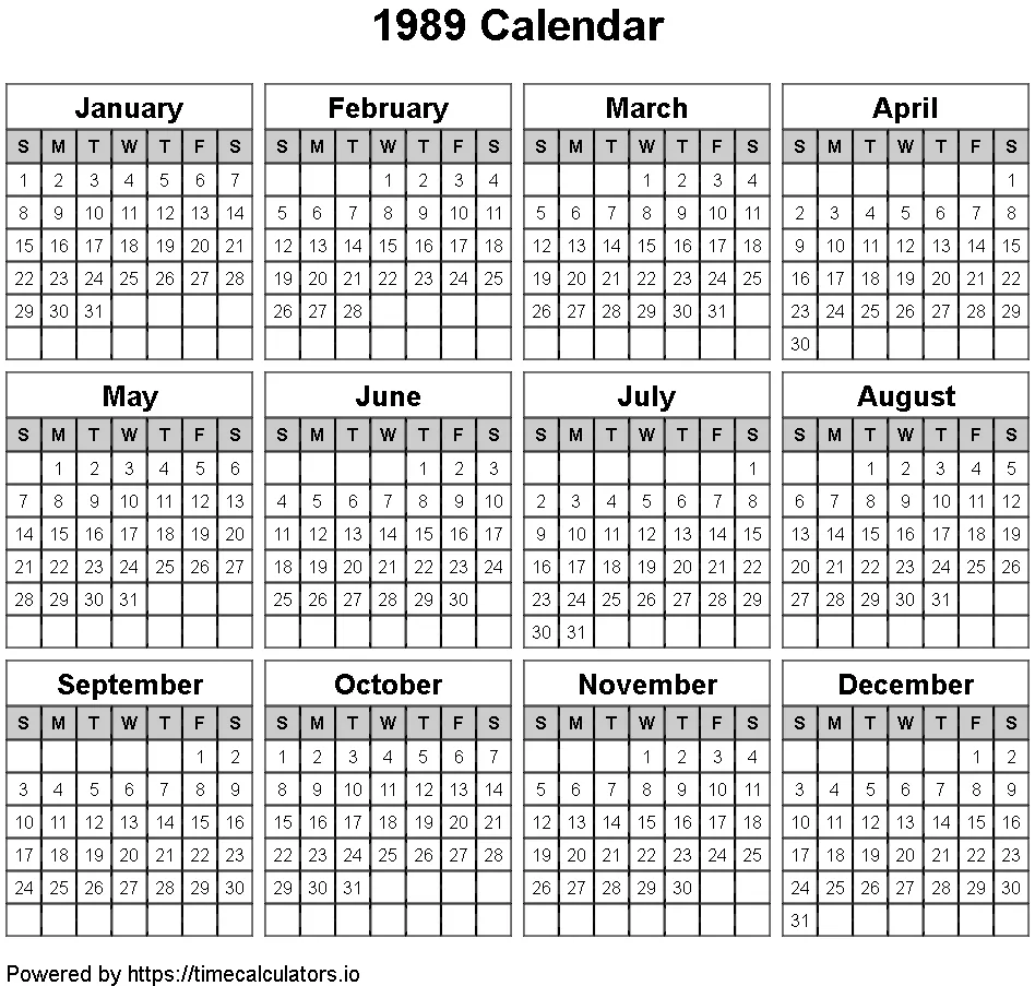 1989 Landscape Calendar