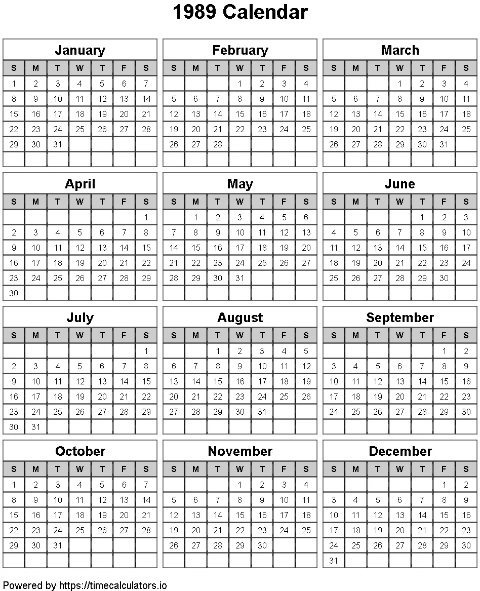 1989 Portrait Calendar