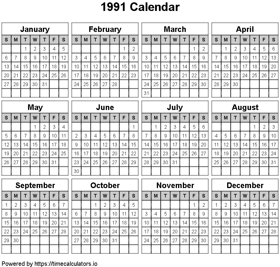 1991 Landscape Calendar