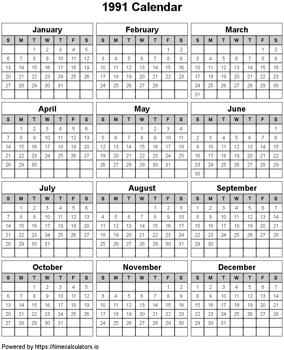 1991 Portrait Calendar