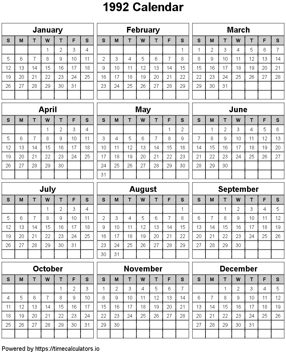 1992 Portrait Calendar