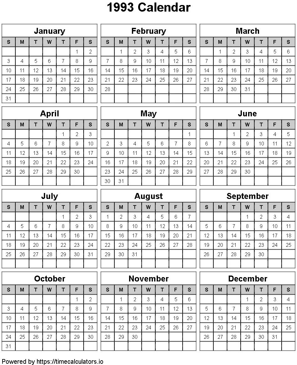 1993 Portrait Calendar