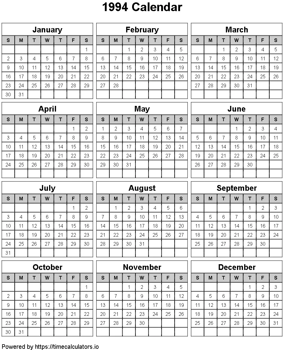 1994 Portrait Calendar