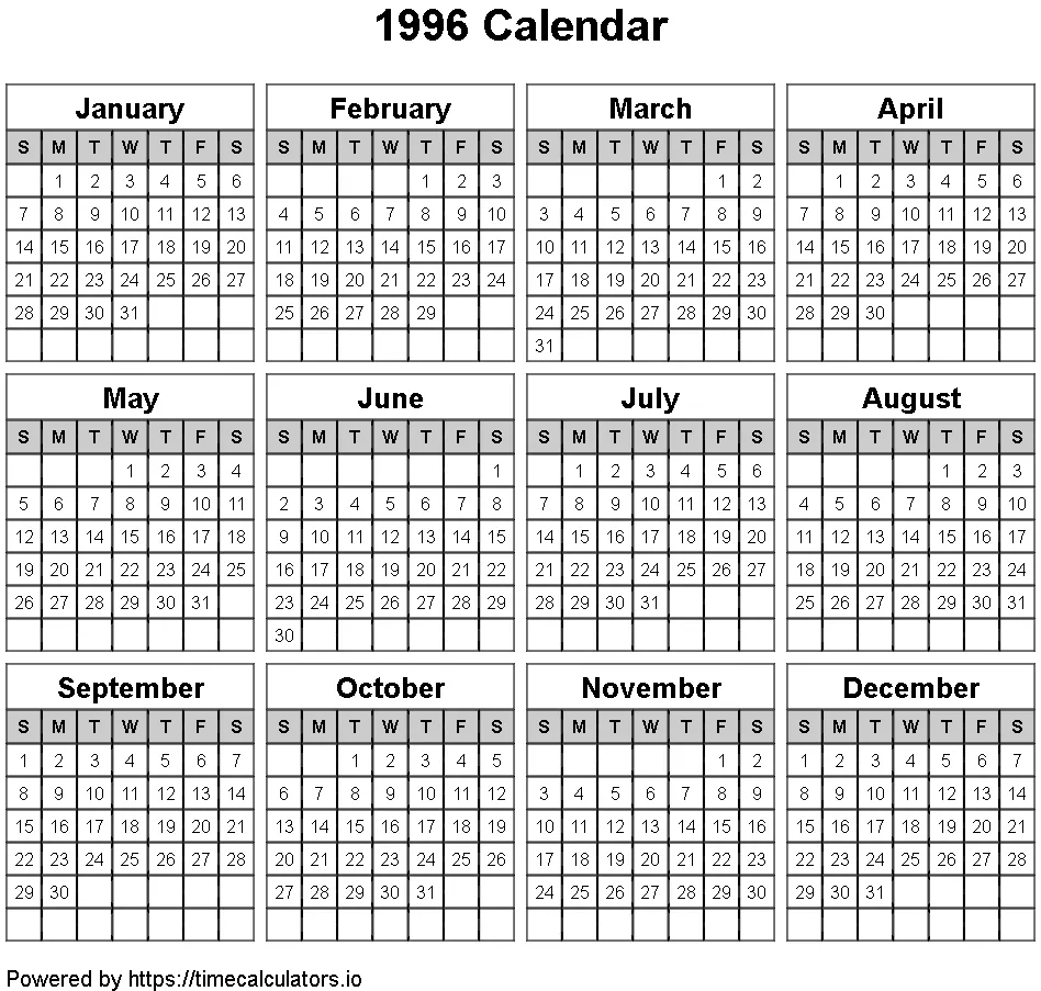 1996 Landscape Calendar