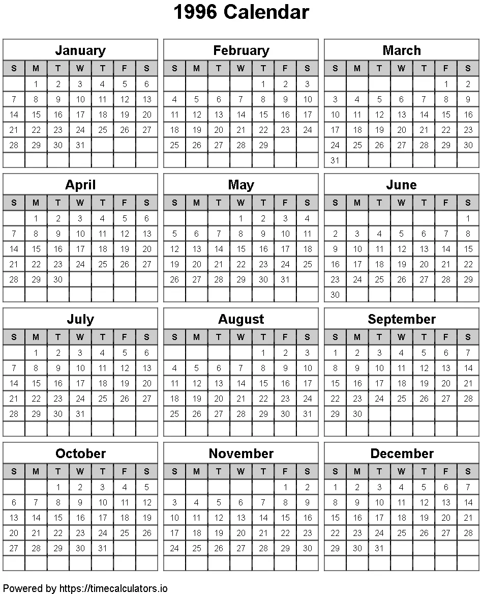 1996 Portrait Calendar