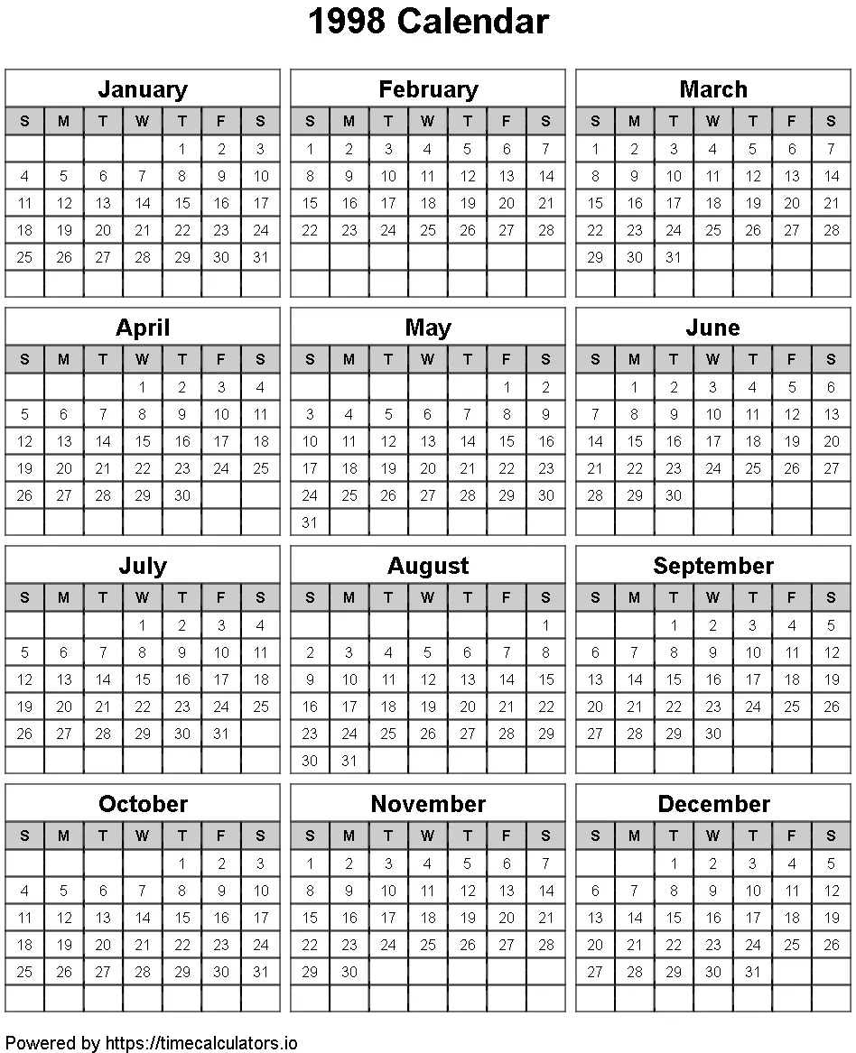 1998 Portrait Calendar