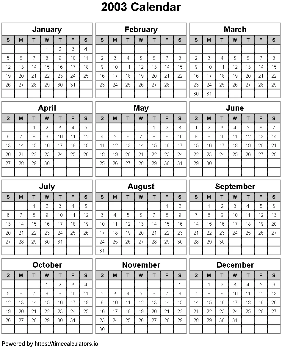 2003 Portrait Calendar