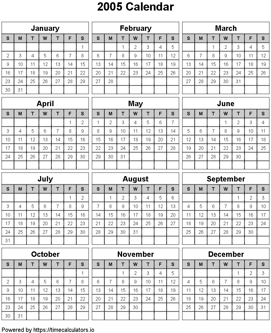 2005 Portrait Calendar
