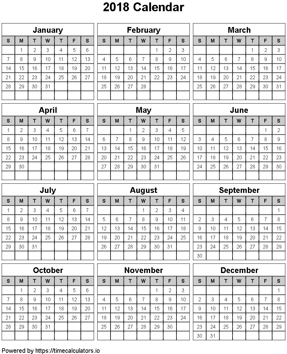 2018 Portrait Calendar