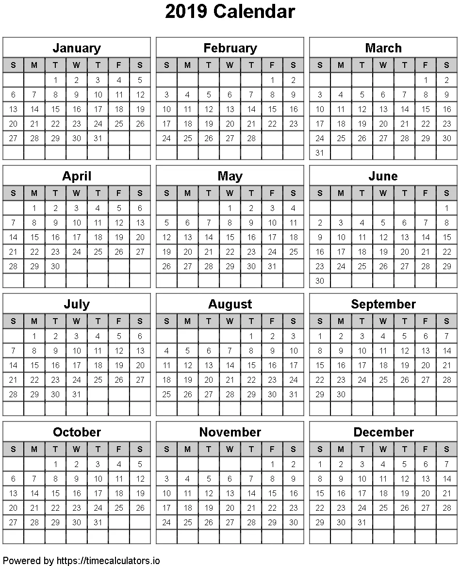 2019 Portrait Calendar