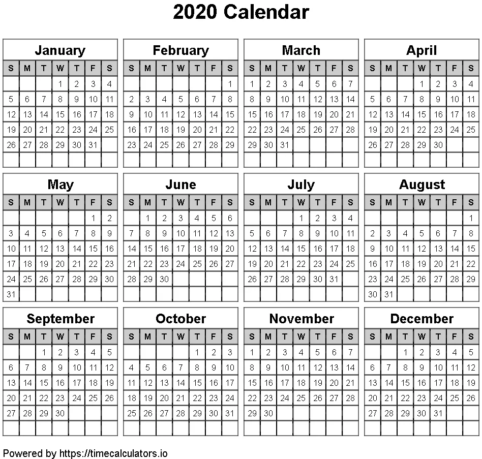2020 Landscape Calendar