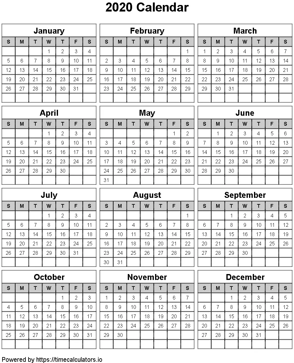 2020 Portrait Calendar