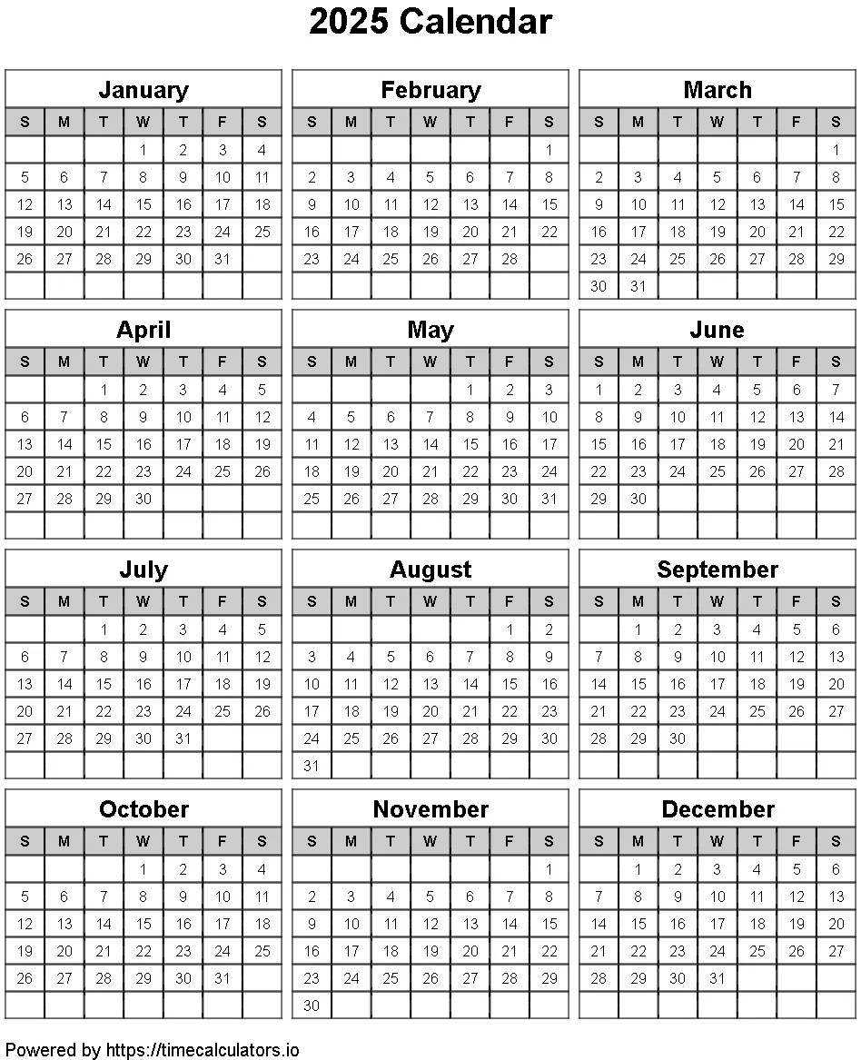 2025 Portrait Calendar