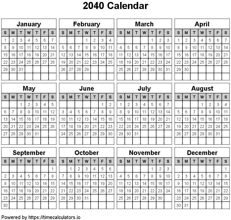 2040 Landscape Calendar