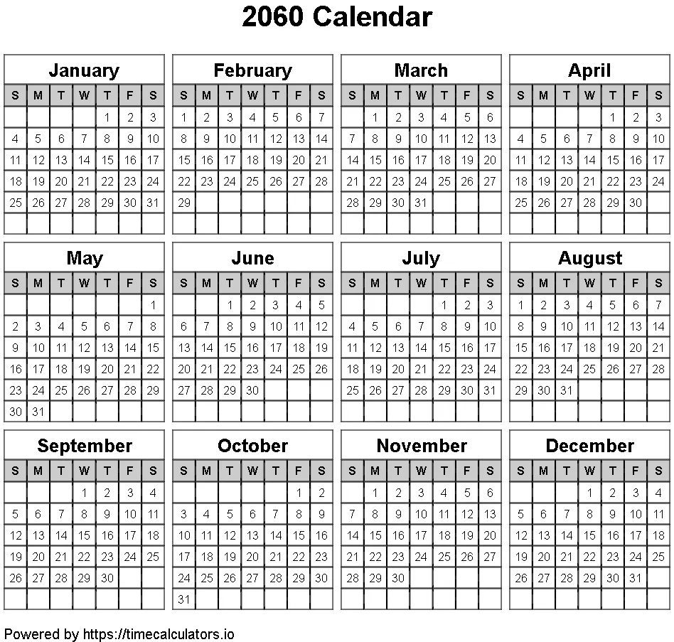 2060 Landscape Calendar